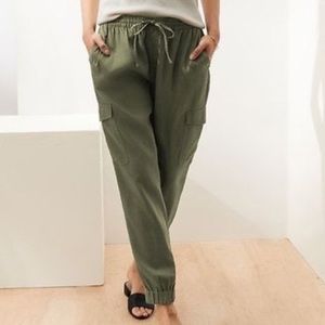 BANANA REPUBLIC Women’s Linen Green Cargo Joggers Size XL